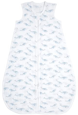 aden + anais Leichter Bio-Baumwoll-Musselin-Schlafsack 1,0 TOG Oceanic-Blue Whale (0-6 Monate), (AA1298)