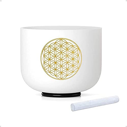 ATOZS 528HZ Bol chantant en cristal et note de Do - 20,3 cm - Fleur de vie - Sable de quartz