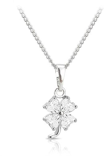 SAGA GIOIELLI® Damen-Halskette aus Stahl, Kleeblatt, Glücksbringer, Zirkonia, m, Edelstahl, Zirkon