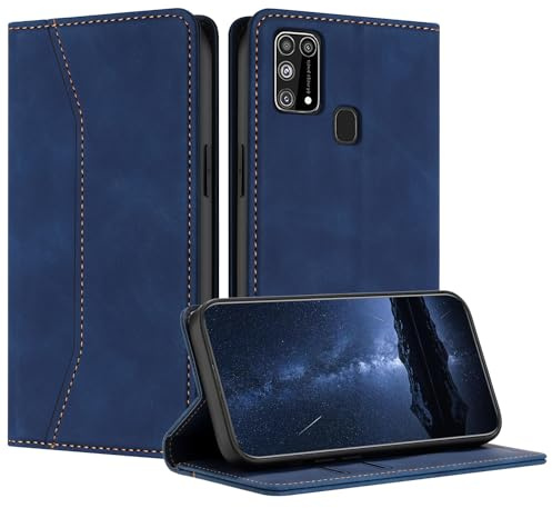 Mo-Beauty Cover Custodia per Samsung Galaxy M31S, Custodia Samsung M31S Libro, Galaxy M31S Cover, Portafoglio Wallet Libro Flip Case Magnetica Supporto Custodia in PU Pelle (Blu)