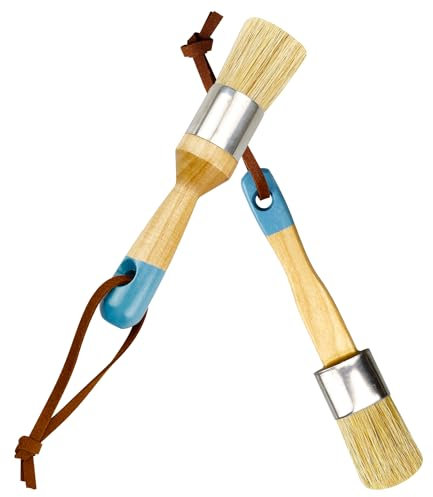 Vanyibro 2 Pack Chalk and Wax Paint Brush,Chalk Paint Tool for Furniture,Reusable Flat and Round Chalked Paint Brush Folk Art, Paint Brushes for Furniture, Home Decor, Waxing, Glazing Pottery