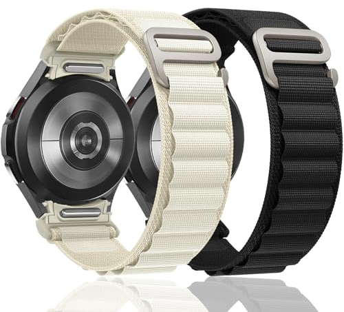 One-Click Fabric Band für Samsung Galaxy Watch 7/6/5/4/FE 40mm 44mm/6 Classic 43 47mm/5 pro 45mm/4 classic 42mm 46mm,No Gap Verstellbares Alpine Loop Nylon Armband Sport-Ersatzarmband für Herren Damen