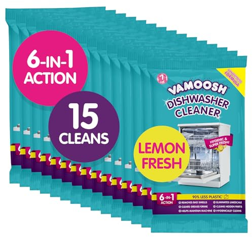 Vamoosh 6 in 1 Dishwasher Cleaner 15 Cleans - Deep Cleaner, Limescale Remover, Odour Eliminator, Grease Remover - Deep Clean Performance with Natural Citric Acid