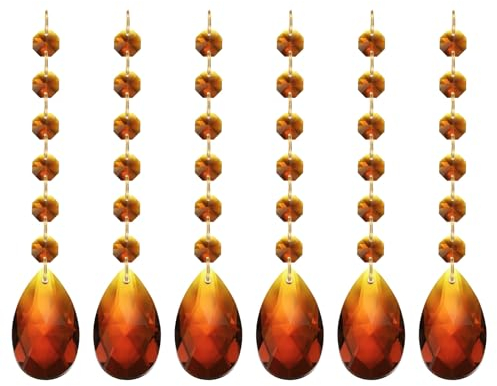 PATIKIL Tränenförmige Kristall-Kronleuchter-Anhänger Perlen, 6er Pack 160mm Länge 38mm Kronleuchter-Prismen-Teile Ornamente Hängende Perlen für DIY Kunsthandwerk Dekoration, Braun