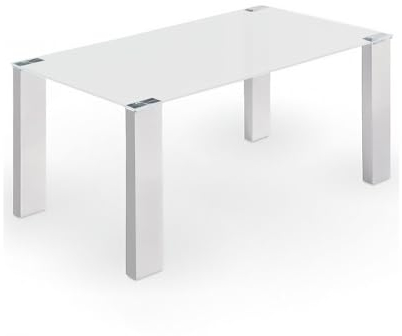 HABITMOBEL Mesa de Comedor Cristal Blanco Estructura de Acero y Madera 160cm