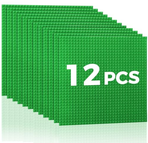 Lekebaby Classic Baseplates Building Base Plates for Building Bricks,10 x 10 Baseplates 100% Compatible with Major Brands,Pack of 12,Green