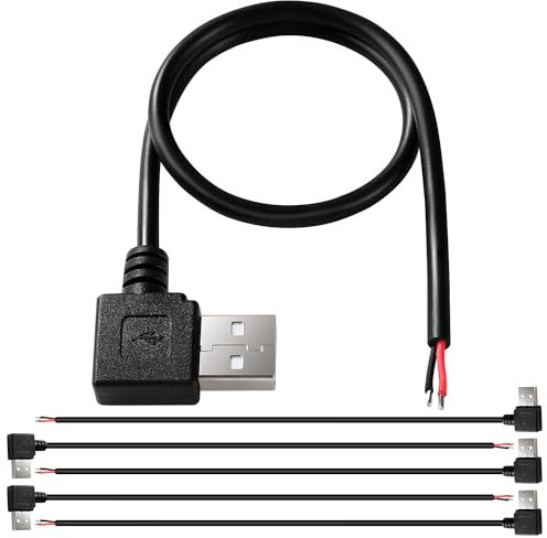 KUOQIY 5 Pièces Câble nu USB 2.0 USB-A 90 Degrés Mâle 2 Broches, Câbles USB 2.0 à Fil nu à Extrémité Ouverte 30cm 5V 3A 22AWG 2 Cœurs, Câble USB 2.0 Vers Câble nu Extrémités de Câble Ouvertes