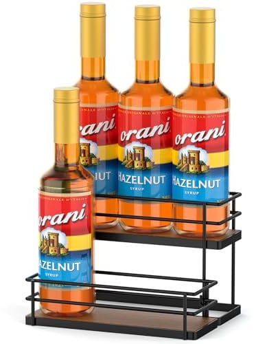 THYGIFTREE Coffee Syrup Rack Organizer - 6 Bottle Syrup Holder Stand with 2-Tier Storage Shelves for Dressing & Coffee Station