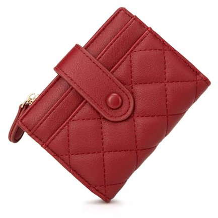 CHAOFANXI Porte Monnaie en Cuir pour Femme, Bifold Slim Court avec Multiple Emplacements Cartes et Eclaire, Rouge