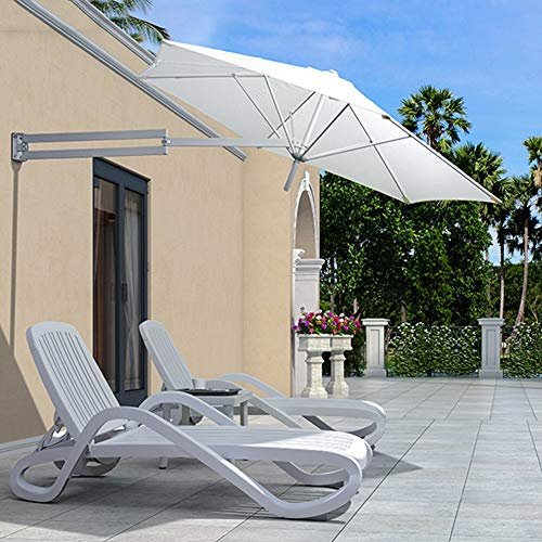 NSTVVEE Parasol de Jardin Parasol Parasol Parasol de Patio à Montage Mural Pare-Soleil inclinable pour Balcon de Jardin extérieur, avec évent et Conception Pliable, 8 Pieds, Blanc (Blanc)