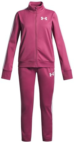 Under Armour Girls' Knit Tracksuit, Comfortable and Soft Girls' Tracksuit with Pockets, Sweat-Wicking Sportswear for Athletics, PE and Training,Fuchsia Dusk / / White,YSM