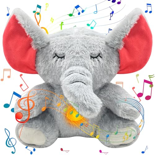 PQKL-party Schlummer Elefan Kuscheltier, Schlummer Kuscheltier mit Musik, Licht und Atembewegungen, Geschenk für Mädchen und Jungen