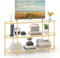 COSTWAY 3-stöckiger TV-Schrank, Fernsehtisch für Fernseher bis zu 65 Zoll, TV-Tisch mit gehärteten Glasregalen, TV-Regal für Wohnzimmer, Schlafzimmer & Flur, Gold, 140 x 41 x 82 cm