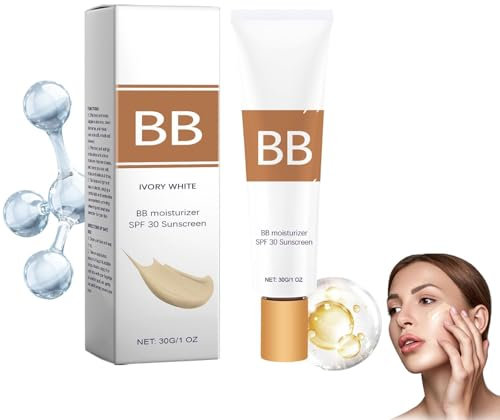 BB Cream,BB-Getönte Feuchtigkeitscreme SPF 30,spendet sofort Feuchtigkeit und glättet die Haut, volle Abdeckung, ölfrei und leicht (Elfenbein, 50 g)