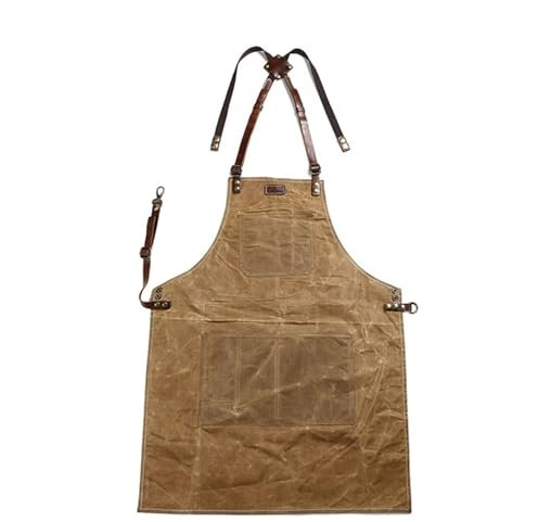 Holzschürze, Werkzeugschürze, Arbeitsschürze Werkzeugschürze Ölwachs Canvas mit Lederschürze Gartenschürzen Werkzeug Grill Friseur Schreiner Maler Handwerker Kleidung mit Werkzeugtaschen(Khaki)