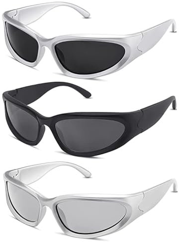 Bacxzomx 3 Paar y2k Sonnenbrille, Vintage Sonnenbrille für Herren Damen Futuristische Leichtgewicht Wrap Around UV400 Radsportbrillen Fahrradbrille Sportbrille