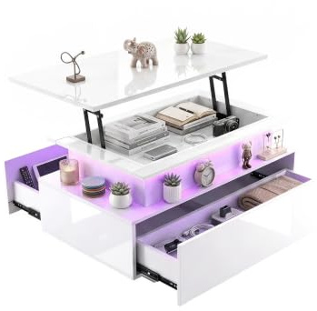 Amveya Couchtisch Höhenverstellbar Weiß Hochglanz, Couchtisch Aufklappbar mit Stauraum Modern, Wohnzimmertisch Höhenverstellbar mit Stauraum Klein, Beistelltisch Wohnzimmer, Tisch Wohnzimmer