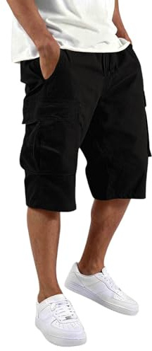 Cargo Shorts Homme Sport Bermudas Élastique Militaire Pantacourt Été Léger Court Randonnée Chantier Travail Cordon Serrage Taille Multi-Poches Utilitaires Décontractés Jeunes