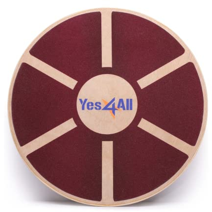 Yes4All Balance Board aus Holz; Brett mit hochwertiger rutschfester Oberfläche; Balance Trainer & Wackelbrett für das Ganzkörpertraining, Rot