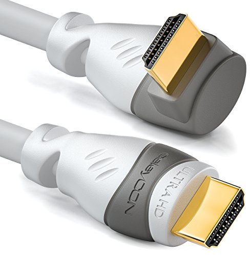 deleyCON 1,5m Câble HDMI Coudé (Angle 90°) - UHD 4K HDR 1080p 2160p EARC - pour TV, Barre de Son, Moniteur, PC, Ordinateur Portable, Projecteur, PS5, Xbox - Blanc