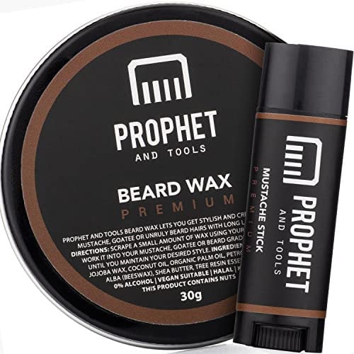 Prophet and Tools Extra Strong Hold Beard & Hair Wax - 24hr Long-Lasting Hold, Shapes & Styles with Ease, Washes Out Easily - Includes Moustache Styling Stick