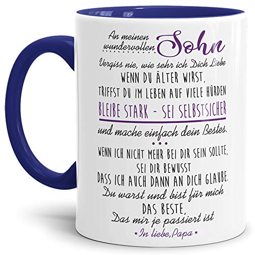 Tasse mit Spruch von dem Vater für den Sohn - Kaffeetasse/Familie/Geschenk-Idee/Mug/Cup/Innen & Henkel Dunkelblau