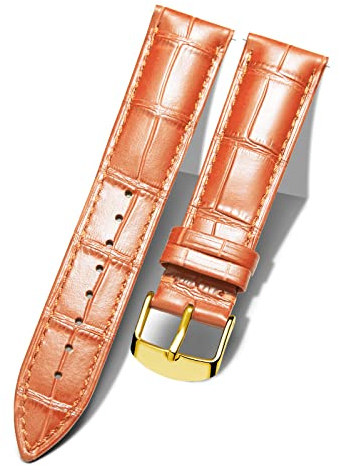 BINLUN Leder-Uhrenarmband Krokodilmuster Schnellverschluss Ersatz Kalbsleder Uhrenarmbänder Smartwatch 10 Farben 13 Größen für Herren & Damen(Goldene Schnalle,Orange,22mm)