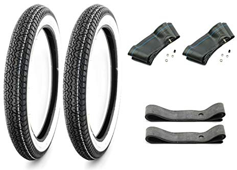 Set: 2x Mitas Weißwandreifen 2,75 x 17 Zoll, Profil B7, 47J inklusive 2x VeeRubber Schlauch 2,50-2,75 x17 Zoll und 2x Felgenband, Motorrad, Moped