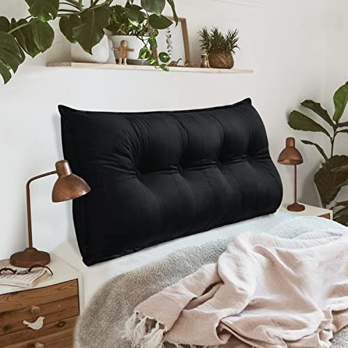 Johnear Rückenkissen für Sofa Rückenlehne Bett Lesekissen, Samt Bücherkissen Großes Lendenkissen Kopfteil Bett Kopfkissen Wandkissen Beinkissen (Schwarz,120x8x50cm)