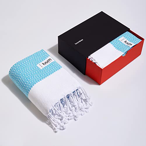 Luum® XXL Strandtuch Damen Herren Hamamtuch Saunahandtuch Handtuch Yogatuch Duschtuch Strandhandtuch Saunatuch Badetuch Pareo, großes leichtes Tuch Reisehandtuch Turkish Towels in Geschenkbox, Türkis