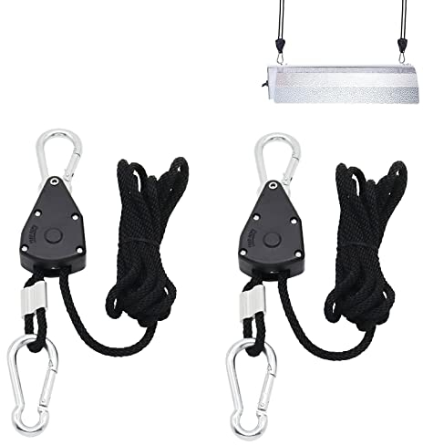 Cricchetto di Corda, Rope Ratchet, Corda a Cricchetto, Cricchetto a Gancio per Fune, Puleggia per Piante Retrattile Cricchetto Gancio Puleggia Corda per Giardinaggio Domestico Piante, 2 Pack, Nero