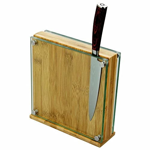 Woodquail Medium Bambus & Glas Magnet Messerblock Unbestückt für Messer und Haushaltshelfer (8-10 Messer)