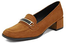 QUEEN HELENA Zapatos elegantes mocasines franceses casuales con tacón bajo sin cordones para mujer ZM9204, camel, 37 EU