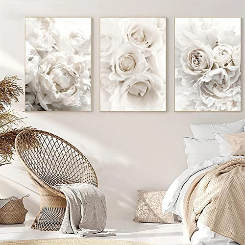 Trayosin 3er Set Premium Poster Pfingstrose Weiße Blumen,Bilder Wohnzimmer Deko Schlafzimmer,Leinwandbild Kunstdruck Moderne Wandbilder Wanddeko Design Wand Bild,ohne Rahmen (30x40cm)
