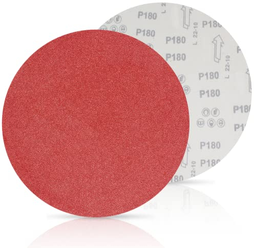 FEIHU Disco abrasivo da 300 mm, grana 180 .15 dischi abrasivi rotondi con gancio e anello diametro 300 mm, rosso non poroso, per levigatrici autoadesive a disco