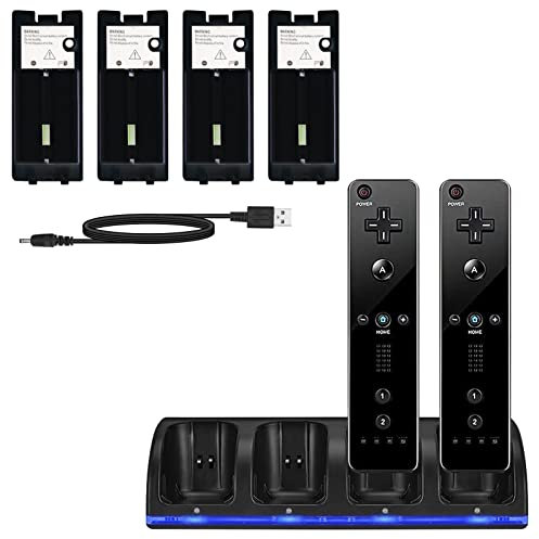 VACANON Charging Dock Station for Wii, 4 IN 1 Controller Charging Station with 4PCS 2800mAh Rechargeable Batteries for Wii Remote Controller
