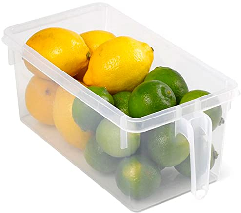 Tradineur - Cajón organizador reutilizable para frigorífico, recipiente de plástico transparente con asa para almacenar fruta, verdura, apto para lavavajillas, fabricado en España, 12 x 15 x 29 cm