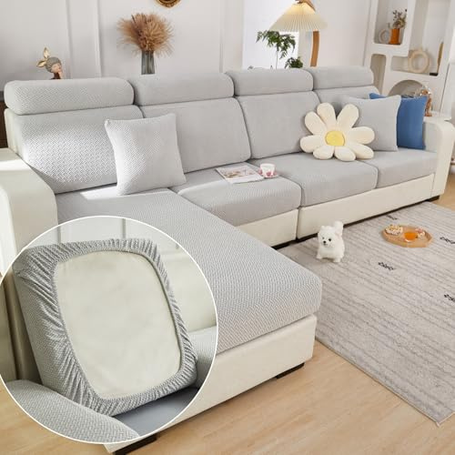 Yoovat Couch Cushion Covers for Sofa Couch Covers Wear-Resistant Universal Sofa Cover Washable Stretch for Sectional Slipcovers (Texture-Light Gray,Large Single Seat Cover)
