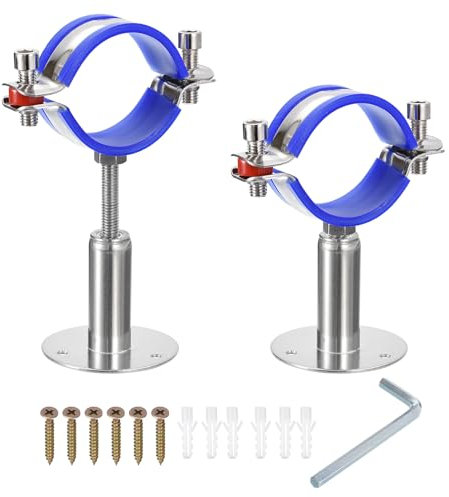 sourcing map 2Pcs Stainless Steel Pipe Supports Wall Mount Ceiling Mount Pipe Bracket Adjustable Clamp Pipe Strap Fit for Dia 51-57mm Pipe Tube