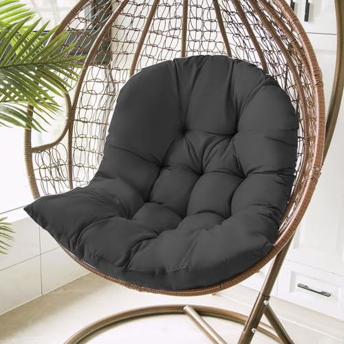 Swing Chair Cushion, 80 * 120cm Indoor Swing Replacement Cushions Removable Liner Egg Chair Cushion Chair Seat Pads for Camping Yard, Patio Garden Chair (Black)