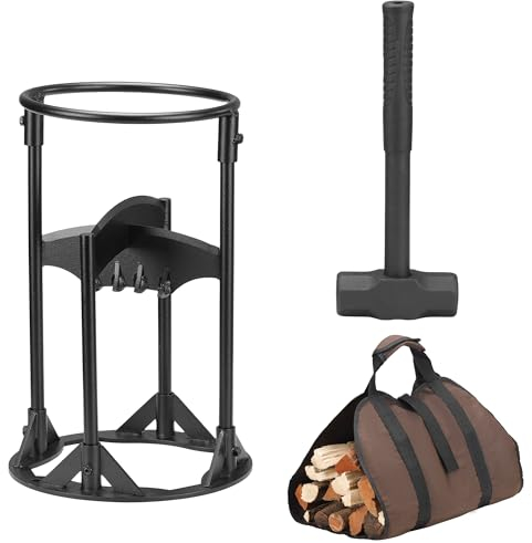 Navaris Log Splitter for Kindling - Firewood Splitter for Fine Wood - Wood Splitter for Logs - Manual Log Splitting Set with Splitting Blade - Black