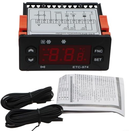 Temperaturregler, ETC-974 Digitales Thermostat mit Temperatursensor, Sonde, Kühlschrank-Thermostatregler (220 V)