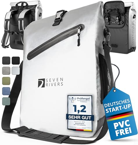 SEVENRIVERS 3 in 1 Fahrradtasche - Rucksack, Gepäckträgertasche & Umhängetasche in einem - Wasserdicht & PVC frei - inkl. Laptop-Tasche (24L) (Vollreflektierend)