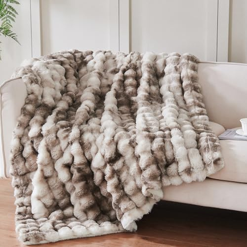 Serenhom 50x60 Ultra-Soft Fuzzy Faux Fur Throw Blanket, Brown Tie Dye