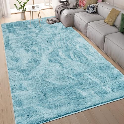 homeart Area Rugs – Soft, Short Pile Monochrome Carpets - Anti-Slip Backing, Machine Washable, Modern Fluffy Rugs for Living Room, Bedroom, Kitchen, Entrance - Turquoise, 140x200 cm