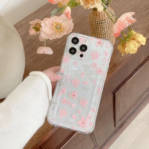 ZCDAYE Floral Clear Case for iPhone 13 Pro Max with Card Holder, Elegant Cute Flower Woman Phone Case, Soft TPU Shockproof Protective Phone Cover for iPhone 13 Pro Max (6.7 inches), Gentle Pink