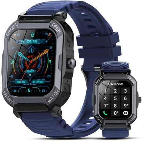 Smart Watch for Men Women Answer/Make Calls, 1.85 Touch Screen Fitness Watch Heart Rate Sleep Monitor Step Counter, 113 Sports Modes Fitness Tracker, IP68 Waterproof Smartwatch Android iOS, Pure Blue