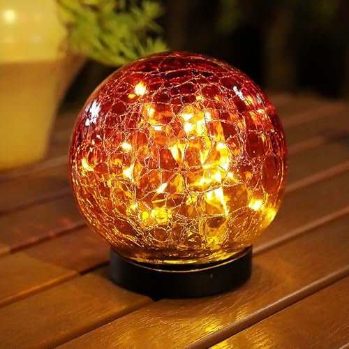 Syfunlv Solarlampen für Außen Garten,Solar Glasleuchtkugeln,Solarleuchte Kugel mit Erdspieß und Farbwechsel, Glas wetterfest IP44,Solarkugeln für Außen, für Braußen Gehwege Gartendeko,(Rot).