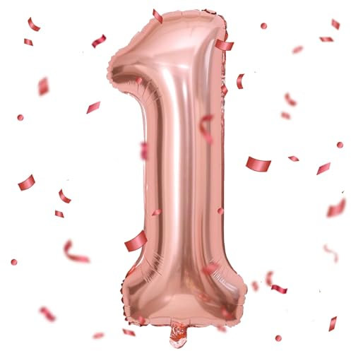Ballon Chiffre 1,Ballons 1 an Or rose,Ballons 1 Ans Anniversaire Numero 1 Hélium Ballons,101cm Chiffre 1 Decoration Pour Garçons Filles Anniversaire Fête