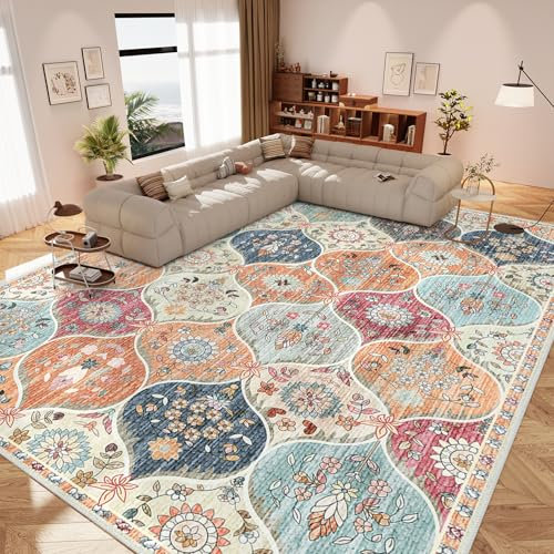 IKALIFE Tapis de Salon Vintage - Grand Tapis Lavable en Machine Tapis Salle à Manger Tapis Chambre Tapis Salon Poils Ras Tapis Laine Antidérapant et Super Doux 160x230 cm Orange